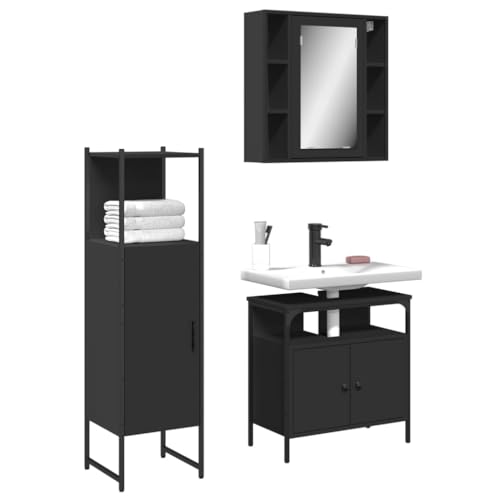 Homgoday Badezimmermöbel-Set 3-teilig, schwarz, aus mehrschichtigem Holz, Sideboard, Bodenschrank für Badezimmer, Aufbewahrungsschränke, Regale, Büroschrank, Modell 3214755 Homgoday Badezimmermöbel-Set 3-teilig, schwarz, aus mehrschichtigem Holz, Sideboard, Bodenschrank für Badezimmer, Aufbewahrungsschränke, Regale, Büroschrank, Modell 3214755 von Homgoday