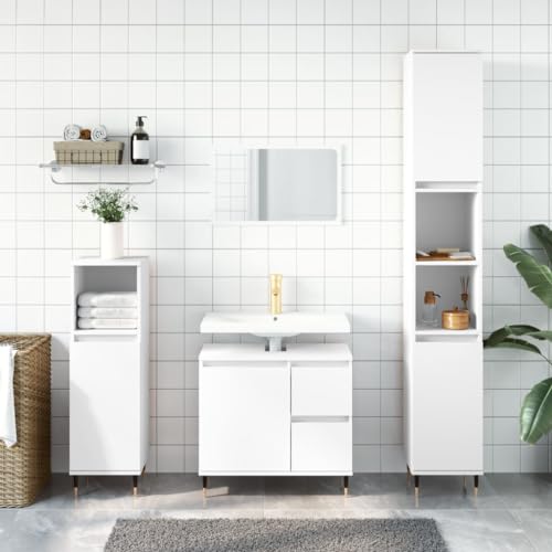 Homgoday Badezimmermöbel Set 3-teilig Weiß Sperrholz Badezimmerschrank Badschrank Sideboard Schminktisch Toilette Stauraum für Dusche Home Organizer Typ9 von Homgoday