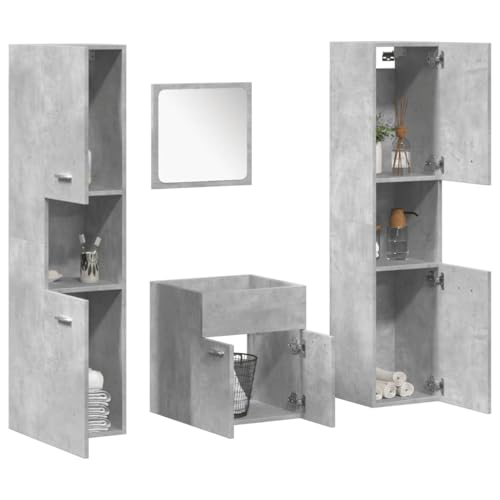 Homgoday Badezimmermöbel-Set 4-teilig grau Beton aus mehrschichtigem Holz Sideboard Schrank Bodenschrank für Badezimmer Aufbewahrungsschrank Regalböden Model3324873 von Homgoday