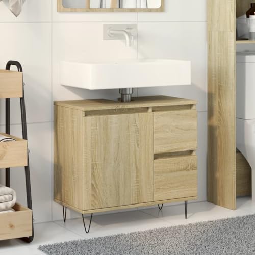 Homgoday Badezimmerschrank, Sonoma-Eiche, 65 x 33 x 60 cm, Holzwerkstoff, Badezimmer-Aufbewahrungseinheit, Eck-Organizer, Schrank für Wohnzimmer, Esszimmer, Küche, Zuhause von Homgoday