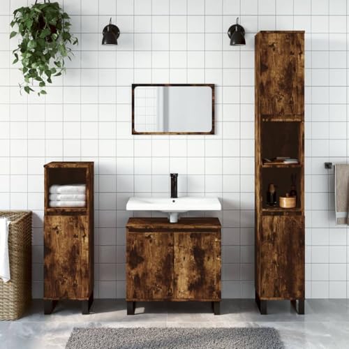 Homgoday Badezimmerschrank Eiche Rauchgrau 58 x 33 x 60 cm aus mehrschichtigem Holz, Sideboard, Bodenschrank für Badezimmer, Aufbewahrungsregal, Büroschrank Homgoday Badezimmerschrank Eiche Rauchgrau 58 x 33 x 60 cm aus mehrschichtigem Holz, Sideboard, Bodenschrank für Badezimmer, Aufbewahrungsregal, Büroschrank von Homgoday