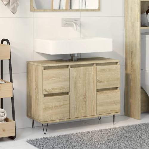 Homgoday Badschrank Eiche Sonoma 80 x 33 x 60 cm mehrschichtig Holz Unterschrank Badschrank Modell849683 von Homgoday