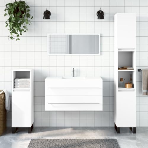 Homgoday Badschrank mit Spiegel Waschbeckenunterschrank Badmöbel Set Badezimmerschrank mit Schublade Aufbewahrungsschrank für Badezimmer Weiß Holzwerkstoff von Homgoday