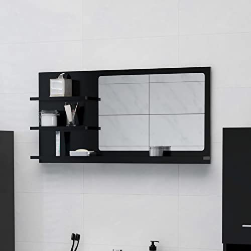 Homgoday Badspiegel mit 3 Ablagen Badezimmerspiegel Spiegelregal Wandspiegel Hängespiegel Badmöbel Spiegel Flurspiegel für Schlafzimmer für Badezimmer Schwarz 90x10,5x45 cm Holzwerkstoff von Homgoday