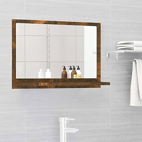 Homgoday Badspiegel mit Ablagen Badezimmerspiegel Spiegelregal Wandspiegel Bad Spiegel Badmöbel für Wohnzimmer, Schlafzimmer, Bad, Flur Räuchereiche 60x10,5x37 cm Holzwerkstoff von Homgoday