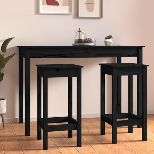 Homgoday Barstühle 2 Stück schwarz 40x40x78cm Massivholz Kiefer Küche & Esszimmer Stühle Möbel von Homgoday