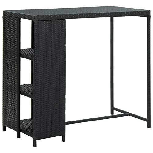 Homgoday Bartisch mit Regal Küchentisch Tresentisch Stehtisch Bartheke Küchentresen Küchentheke Esstisch Beistelltisch für Wohnzimmer Esszimmer Küche 120x60x110 cm Schwarz Poly Rattan von Homgoday