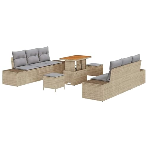 Homgoday Bequemes 5-teiliges Garten-Sofa Set mit beigem Rattan und Akazienholztisch - Outdoor-Sitzmöbel Model3364692 von Homgoday