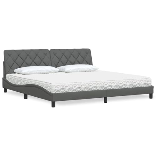 Homgoday Bett mit Matratze Dunkelgrau 200x200 cm Stoff Bett Model3310763 von Homgoday