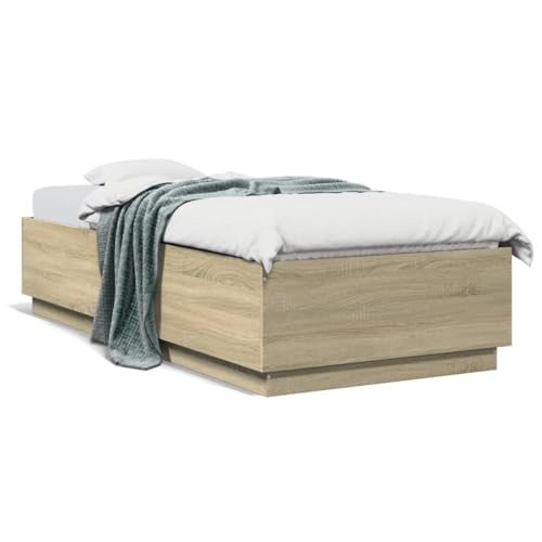 Homgoday Bettgestell Eiche Sonoma 100 x 200 cm aus mehrschichtigem Holz, Bettrahmen, Bettrahmen, Rahmen, modernes Bett, Struktur für Wohnzimmer, Schlafzimmer, Modell 3209718IT von Homgoday