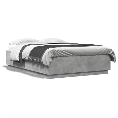 Homgoday Bettgestell Holzbett Doppelbett Einzelbett Jugendbett Gästebett ohne Kopfteil Bett mit Lattenrost für Schlafzimmer Gästezimmer Betongrau 140x200 cm Holzwerkstoff von Homgoday