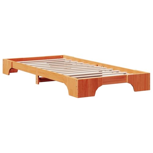 Homgoday Bettgestell Wachsbrown Holz 90 x 200 cm Einfach Bettgestell Für Schlafzimmer Model872880 von Homgoday