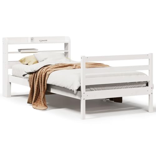 Homgoday Bettgestell mit Kopfteil, weiß, 90 x 190 cm, massives Kiefernholz, Dekor für Möbel, Bettrahmen, Bettrahmen, Rahmen für Wohnzimmer, Schlafzimmer Homgoday Bettgestell mit Kopfteil, weiß, 90 x 190 cm, massives Kiefernholz, Dekor für Möbel, Bettrahmen, Bettrahmen, Rahmen für Wohnzimmer, Schlafzimmer von Homgoday
