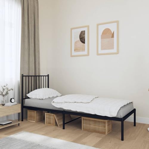 Homgoday Bettgestell mit Kopfteil Bettrahmen Metallbett Einzelbett Metallrahmenbett Gästebett Jugendbett mit Lattenrost für Schlafzimmer Gästezimmer Metall Schwarz 80x200 cm von Homgoday