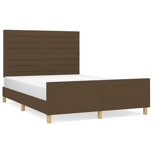 Homgoday Bettgestell mit Kopfteil | Dunkelbraun | 203 x 146 x 118/128 cm | 140 x 200 cm Matratze passt Model3125141 von Homgoday
