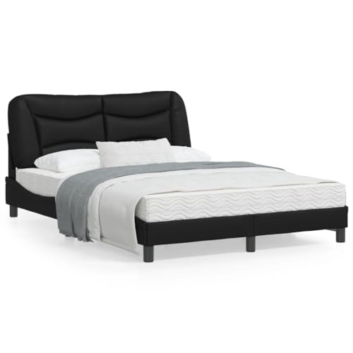 Homgoday Bettgestell mit LED Polsterbett Doppelbett Jugendbett Gästebett Bettrahmen Bett mit Kopfteil für Schlafzimmer Gästezimmer Schwarz 120x200 cm Kunstleder von Homgoday