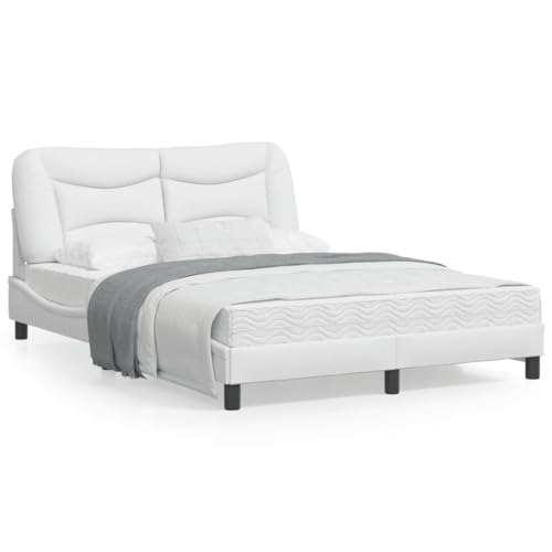 Homgoday Bettgestell mit LED Polsterbett Doppelbett Jugendbett Gästebett Bettrahmen Bett mit Kopfteil für Schlafzimmer Gästezimmer Weiß 120x200 cm Kunstleder von Homgoday
