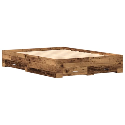 Homgoday Bettgestell mit Schubladen Altholz Holzwerkstoff 160 x 200 cm Für Schlafzimmer Model3333963 von Homgoday