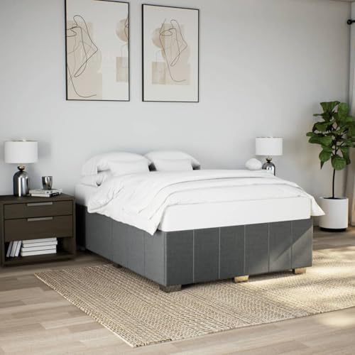 Homgoday Bettgestell ohne Matratze Bettrahmen Doppelbett Einzelbett, Gästebett Jugendbett mit Lattenrost, für Schlafzimmer Gästezimmer Dunkelgrau 140x200 cm Stoff von Homgoday