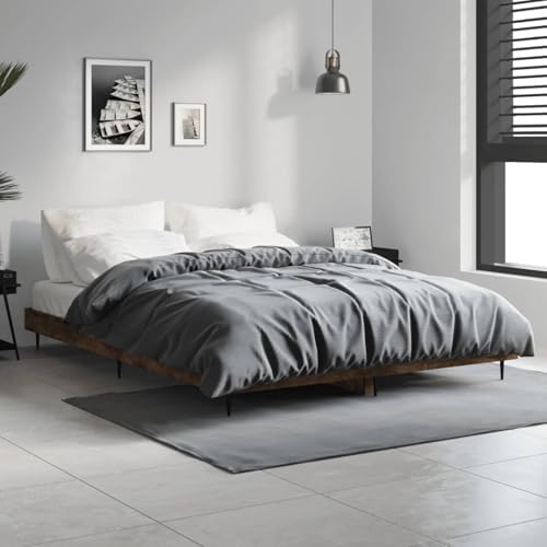 Homgoday Bettgestell ohne Matratze Eiche Rauchgrau 140 x 190 cm aus Spanplatte Bett Bettrahmen Rahmen Rahmen Modernes Bett Struktur Wohnzimmer Schlafzimmer Modell 832282IT von Homgoday
