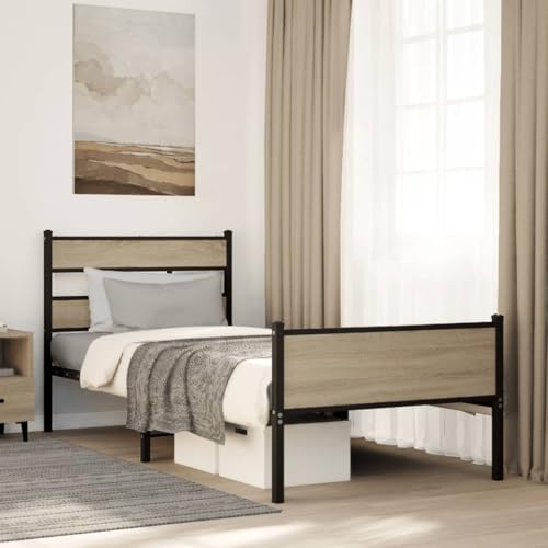 Homgoday Bettgestell ohne Matratze Eiche Sonoma 90 x 190 cm aus Spanplatte Bett Bettrahmen Rahmen Rahmen Modernes Bett Struktur Wohnzimmer Schlafzimmer Modell 4017282IT Homgoday Bettgestell ohne Matratze Eiche Sonoma 90 x 190 cm aus Spanplatte Bett Bettrahmen Rahmen Rahmen Modernes Bett Struktur Wohnzimmer Schlafzimmer Modell 4017282IT von Homgoday
