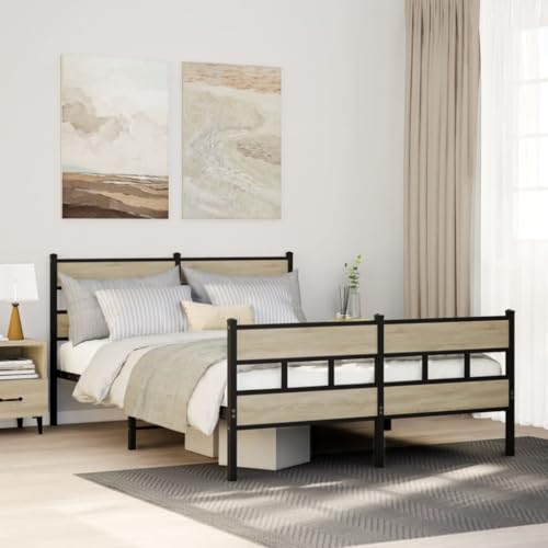 Homgoday Bettrahmen ohne Matratze Metall Eiche Sonoma 140 x 200 cm von Homgoday