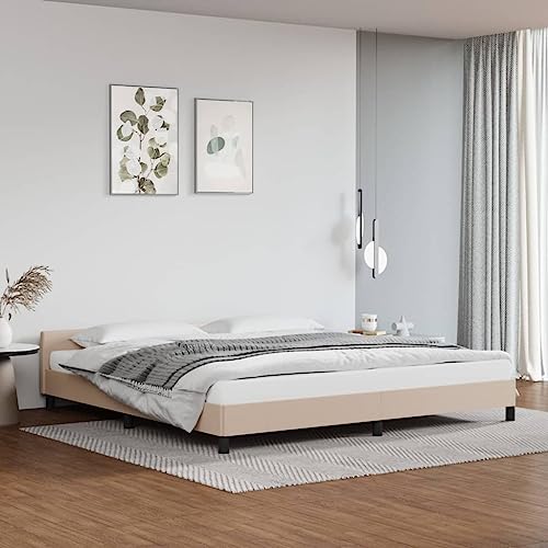 Homgoday Bettumrandung mit Kopfteil ohne Matratze Cappuccino 200x200 cm Bettumrandung Bettgestell Modern Struktur Wohnzimmer Schlafzimmer von Homgoday