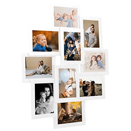 Homgoday Bilderrahmen Collage für 10 x (13 x 18 cm), Weiß, MDF, Collage, Fotorahmen für Wand, Mehrfachrahmen, Wanddekoration von Homgoday