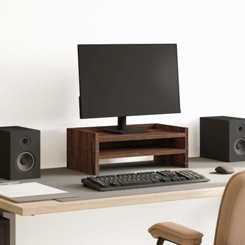 Homgoday Bildschirmständer Holz Technik Braun Eiche 42 x 24 x 16 cm Monitorständer Holz Schreibtisch für Laptop, Computer, PC Monitore von Homgoday
