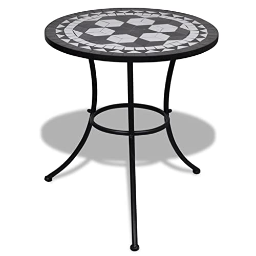 Homgoday Bistrotisch Gartentisch Balkontisch Terrassentisch Mosaiktisch Beistelltisch Couchtisch Gartenmöbel Tisch mit Mosaikplatte Schwarz und Weiß 60 cm Mosaik von Homgoday