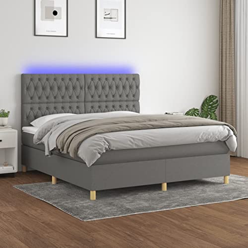 Homgoday Boxspringbett, Matratze und LED-Lichter, dunkelgrauer Stoff, 160 x 200 cm, gepolstert, Lattenrostschutz, Taschenfederschutz, anpassbar, wendbar, Stoff, Typ 6 Homgoday Boxspringbett, Matratze und LED-Lichter, dunkelgrauer Stoff, 160 x 200 cm, gepolstert, Lattenrostschutz, Taschenfederschutz, anpassbar, wendbar, Stoff, Typ 6 von Homgoday