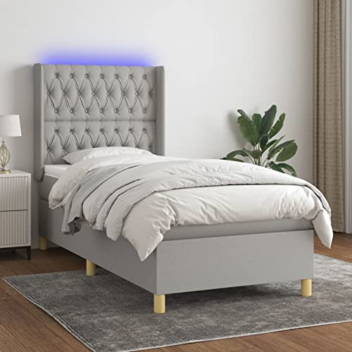 Homgoday Boxspringbett, Matratze und LED-Lichter, hellgrauer Stoff, 90 x 200 cm, gepolstert, Lattenrostschutz, Taschenfederschutz, anpassbar, wendbar, Stoff, Typ 9 Betten und Lattenroste, Möbel Homgoday Boxspringbett, Matratze und LED-Lichter, hellgrauer Stoff, 90 x 200 cm, gepolstert, Lattenrostschutz, Taschenfederschutz, anpassbar, wendbar, Stoff, Typ 9 Betten und Lattenroste, Möbel von Homgoday