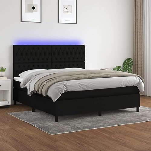 Homgoday Boxspringbett, Matratze und LED-Lichter, schwarzer Stoff, 160 x 200 cm, gepolstert, Lattenrost, Taschenfederschutz, anpassbar, wendbar, Stoff, Typ 5 Betten und Lattenroste, Möbel Homgoday Boxspringbett, Matratze und LED-Lichter, schwarzer Stoff, 160 x 200 cm, gepolstert, Lattenrost, Taschenfederschutz, anpassbar, wendbar, Stoff, Typ 5 Betten und Lattenroste, Möbel von Homgoday