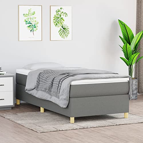 Homgoday Boxspringbett Bett Bettgestell Polsterbett Lattenrahmen Einzelbett | Doppelbett Rahmenbettgestell Bettrahmen ohne kopfteil Bett für Schlafzimmer Dunkelgrau 90x200 cm Stoff von Homgoday