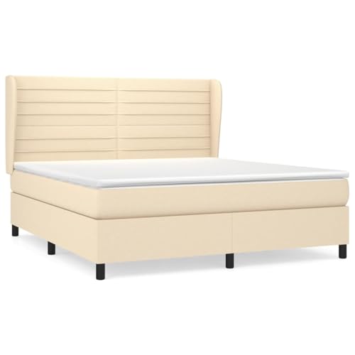 Homgoday Boxspringbett Creme 203x163cm mit hochwertiger Matratze & Matratzenschoner - Lärchenholz Model3128058 von Homgoday