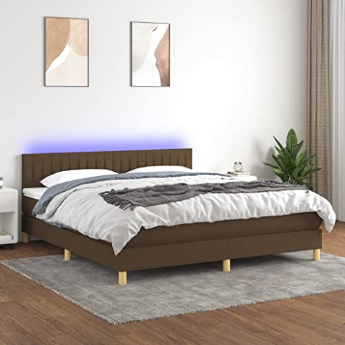 Homgoday Boxspringbett mit LED-Matratze, dunkelbrauner Stoff, 180 x 200 cm, gepolstert, atmungsaktiv, bequem, ergonomisch, Doppelbetten, vertikale Streifen Homgoday Boxspringbett mit LED-Matratze, dunkelbrauner Stoff, 180 x 200 cm, gepolstert, atmungsaktiv, bequem, ergonomisch, Doppelbetten, vertikale Streifen von Homgoday