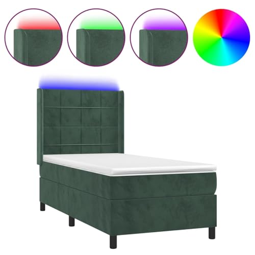Homgoday Boxspringbett mit LED & Taschenfederkernmatratze - Dunkelgrün, 203x93x118/128 cm Model3139544 von Homgoday