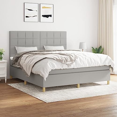 Homgoday Boxspringbett mit Matratze Bett Bettrahmen Einzelbett | Doppelbett Bettgestell Rahmenbettgestell Jugendbett Gästebett für Schlafzimmer Hellgrau 180x200 cm Stoff von Homgoday