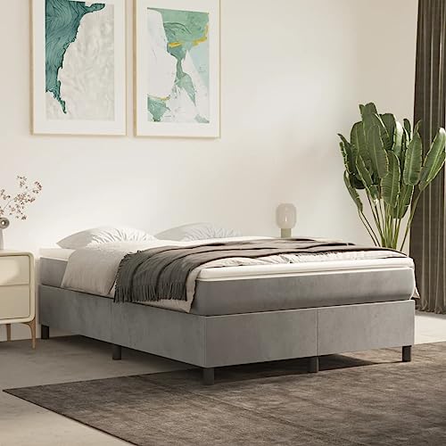 Homgoday Boxspringbett mit Matratze Bettgestell Rahmenbettgestell ohne kopfteil Einzelbett | Doppelbett Rahmenbettgestell Bettrahmen für Schlafzimmer Hellgrau 140x200 cm Samt von Homgoday