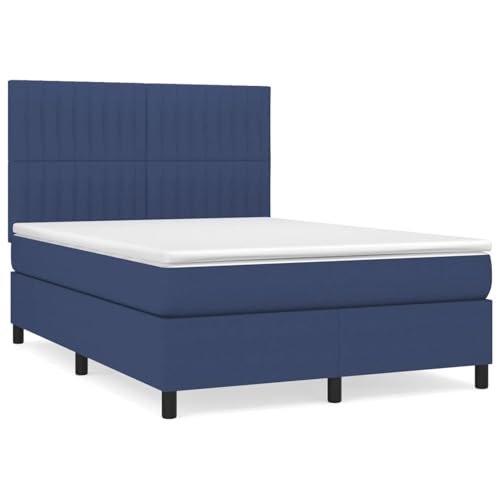 Homgoday Boxspringbett mit Matratze Blau 140x190 cm Stoff G?stebett Familienbett von Homgoday