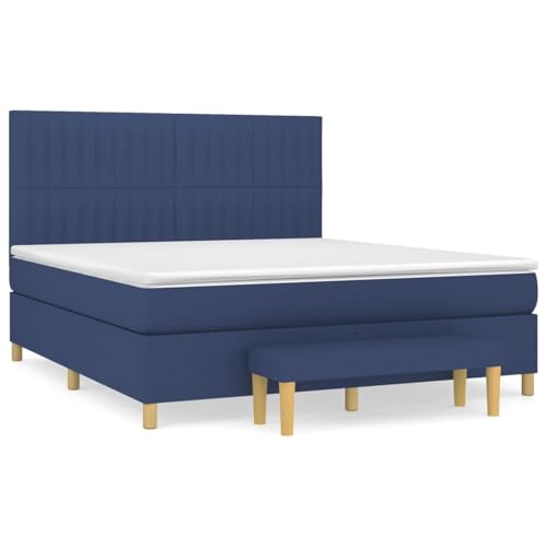 Homgoday Boxspringbett mit Matratze Blau 180x200 cm Stoff G?stebett Familienbett von Homgoday
