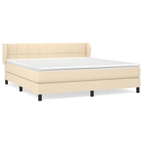 Homgoday Boxspringbett mit Matratze Creme 180x200 cm Stoff G?stebett Familienbett von Homgoday