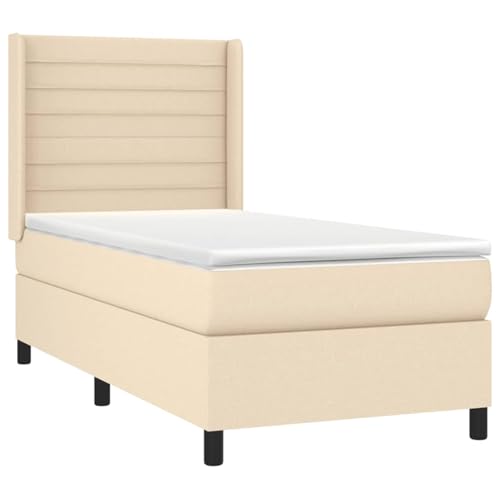 Homgoday Boxspringbett mit Matratze Creme 90x200 cm Stoff Boxspring-Bett Boxspringbettgestell von Homgoday