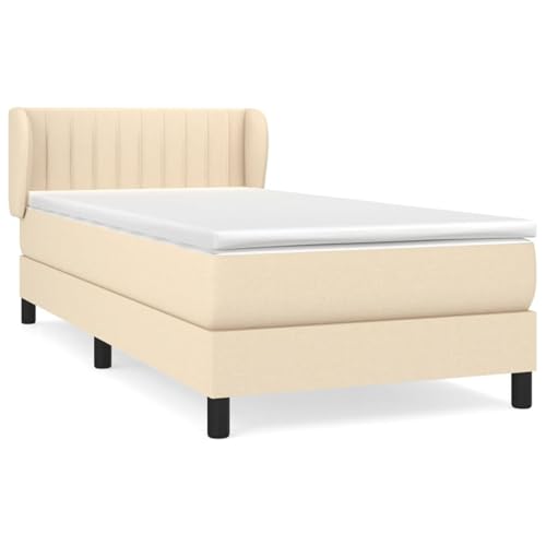 Homgoday Boxspringbett mit Matratze Creme 90x200 cm Stoff G?stebett Familienbett von Homgoday