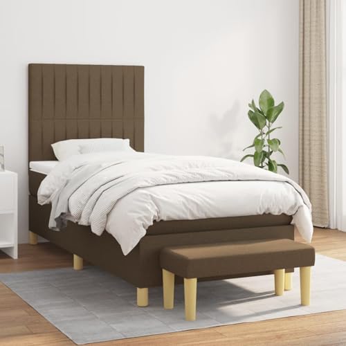 Homgoday Boxspringbett mit Matratze Dunkelbraun 100x200 cm Stoff Federbett Model3137296 von Homgoday