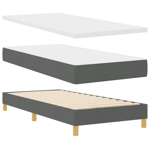 Homgoday Boxspringbett mit Matratze Dunkelgrau 100x200 cm Stoff G?stebett Familienbett von Homgoday