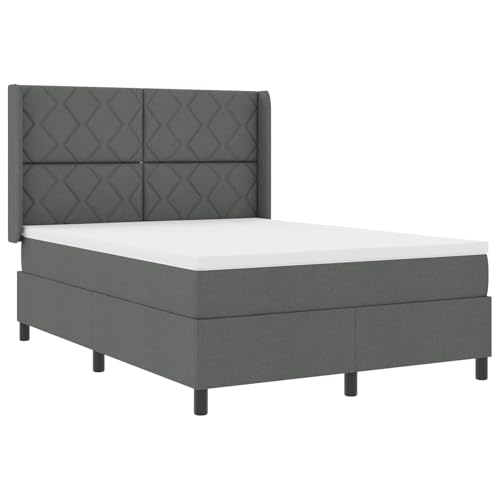 Homgoday Boxspringbett mit Matratze Dunkelgrau 140x200 cm Stoff G?stebett Familienbett von Homgoday
