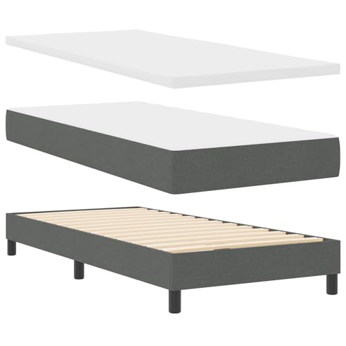 Homgoday Boxspringbett mit Matratze Dunkelgrau 90x190 cm Stoff, Kopfteil Design mit Diamantblöcken Dunkelgrau 90 cm Stoff Bettkopfteil Model3341140 von Homgoday