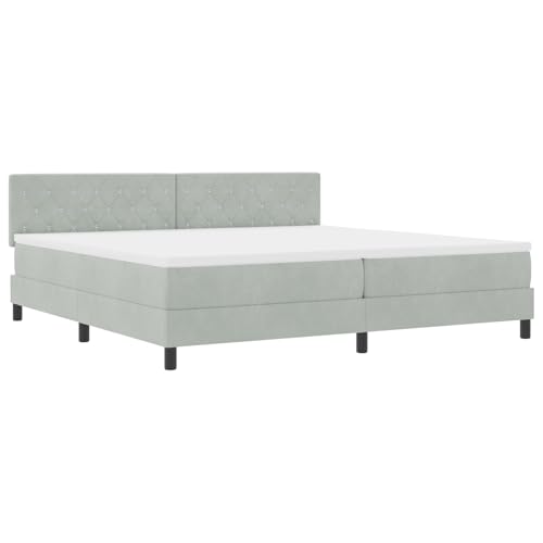 Homgoday Boxspringbett mit Matratze Hellgrau 200x200 cm Samt G?stebett Familienbett von Homgoday