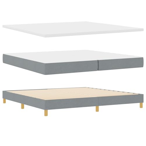 Homgoday Boxspringbett mit Matratze Hellgrau 200x200 cm Stoff G?stebett Familienbett von Homgoday